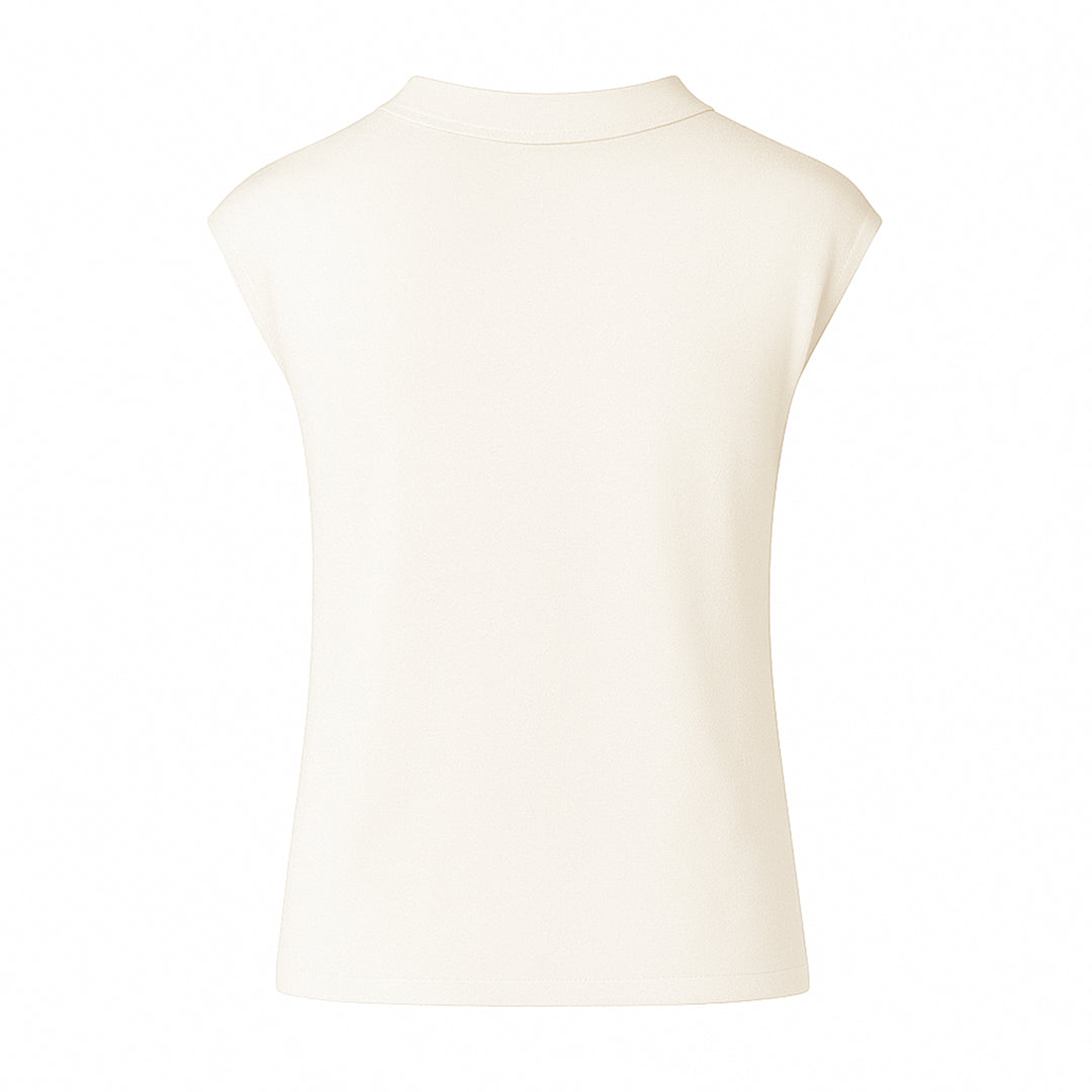 Ivory Silk Blend Jersey Top with Gold Hardware