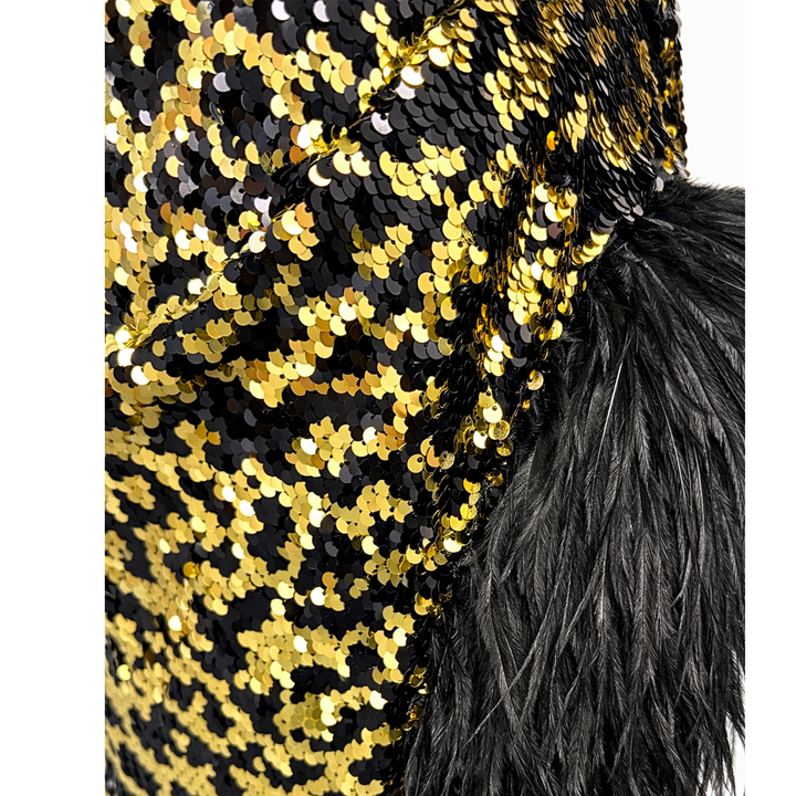Leopard Sequin Dress with Feather Detail