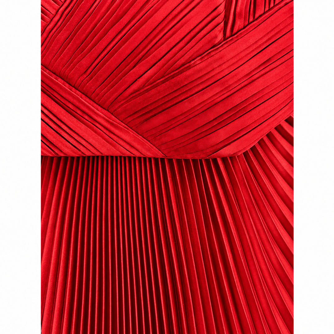 Engineered Plissé Bustier Maxi Dress- Red