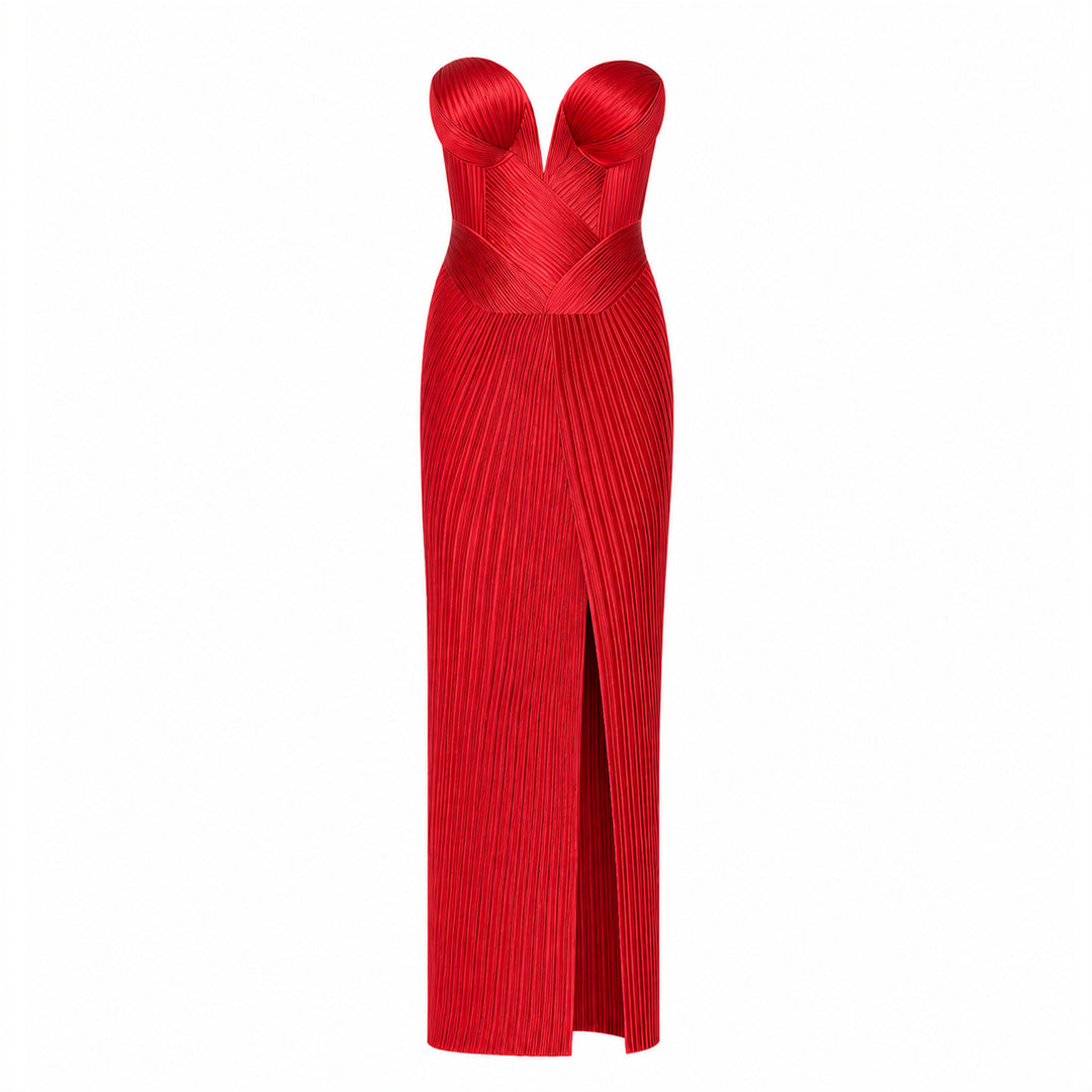 bustier maxi dress formal Strapless Bustier Maxi Dress Burgundy
