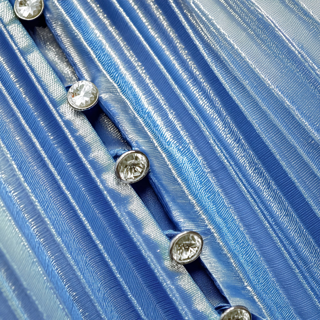 Swarovski Crystal-Embellished Sky Blue Plissé-Lamé Gown