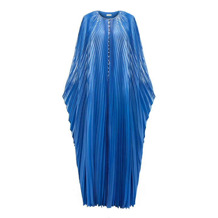 Swarovski Crystal-Embellished Sky Blue Plissé-Lamé Gown