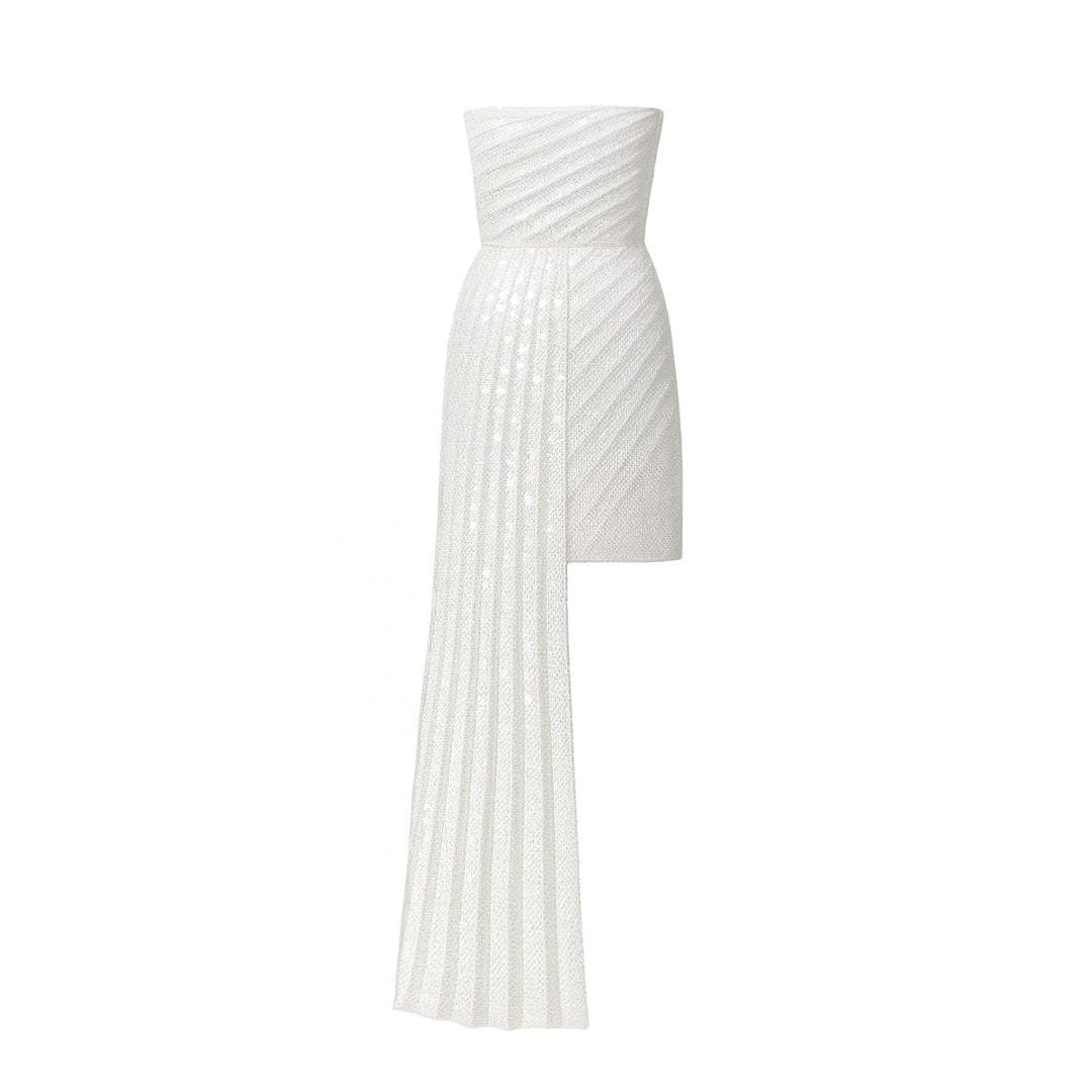 Draped Pleated Sequin Mini Dress