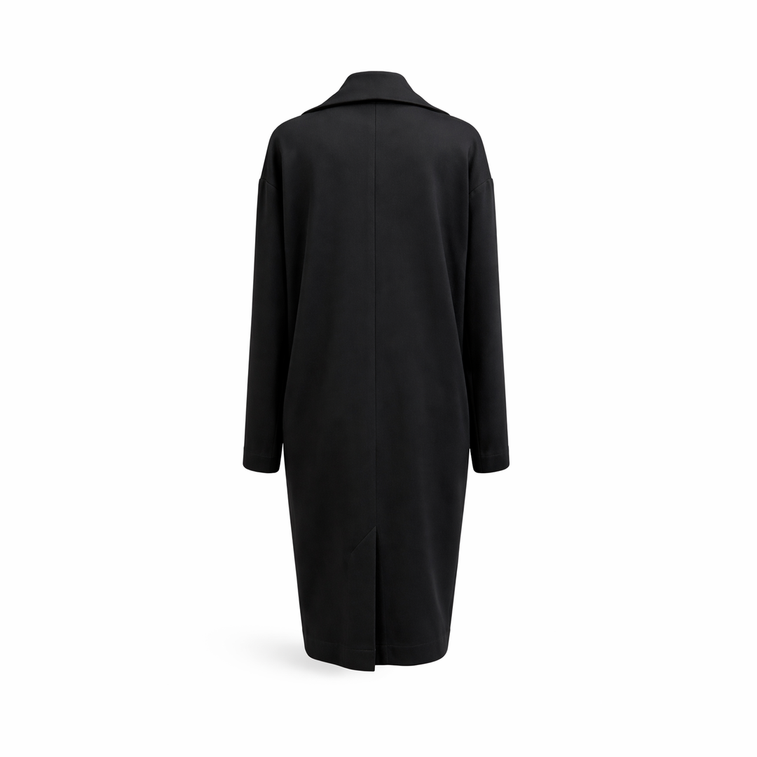 Black Double Breasted Wool Blend Coat