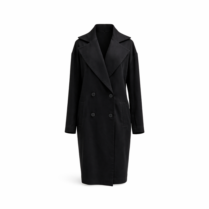 Black Double Breasted Wool Blend Coat