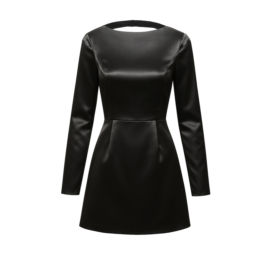 Black Long Sleeve Boat Neck Dress SemSem Black Long Sleeve Boat Neck Dress SemSem