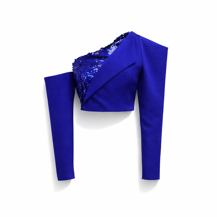 One Shoulder Geometric Sequin-Embellished Top