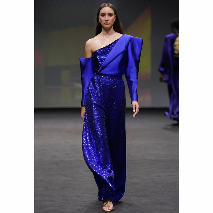 One Shoulder Geometric Sequin-Embellished Top