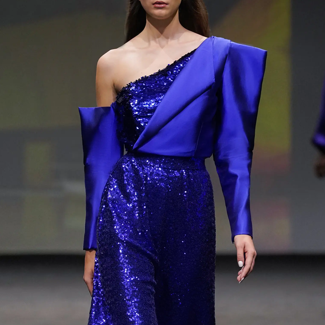 One Shoulder Geometric Sequin-Embellished Top