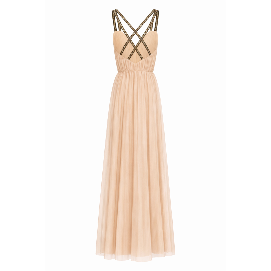 Silk Tulle Gown With Crystals