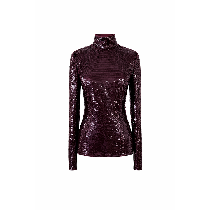 Burgundy Sequin Turtleneck Top