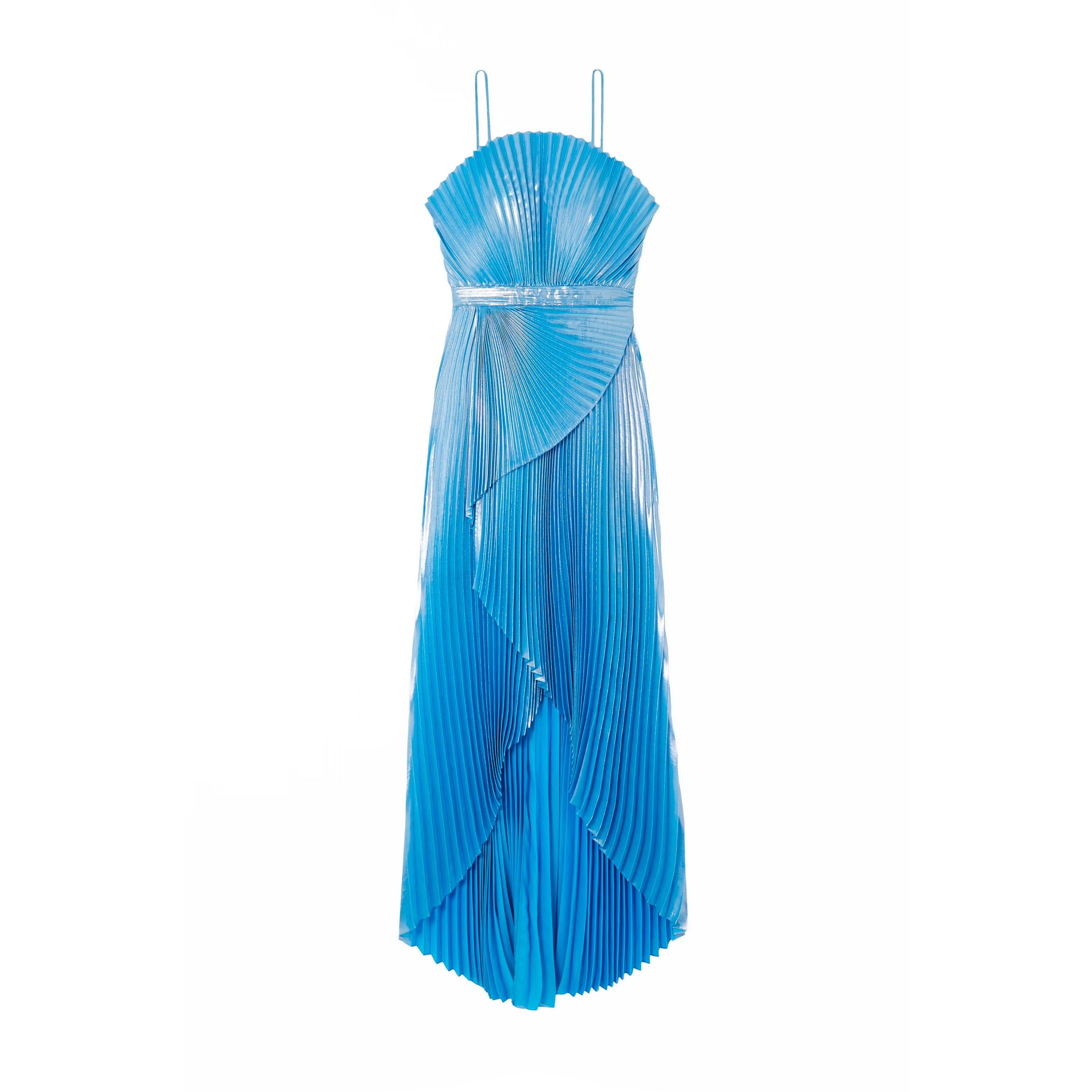 semsem Capri Draped Plissé-Lamé Gown
