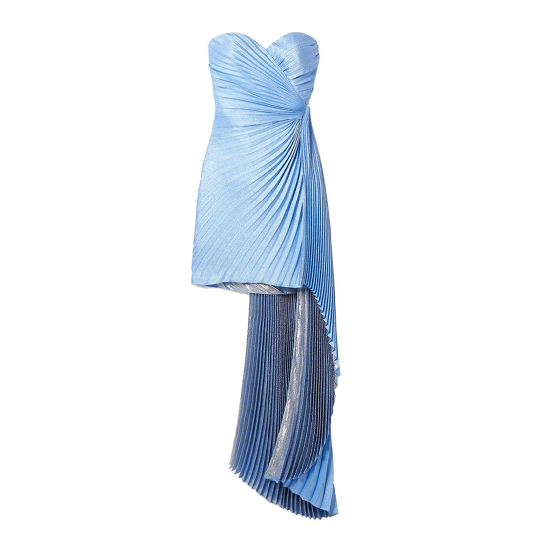 SemSem Draped Pleated Metallic Silk-Blend Crepe Mini Dress.