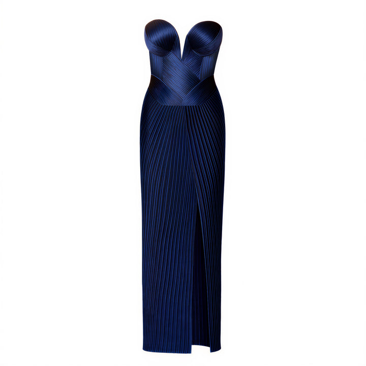 Engineered Plissé Bustier Maxi Dress
