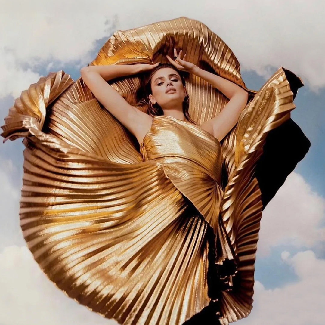 Gold Lamé One Shoulder Dress – SemSem