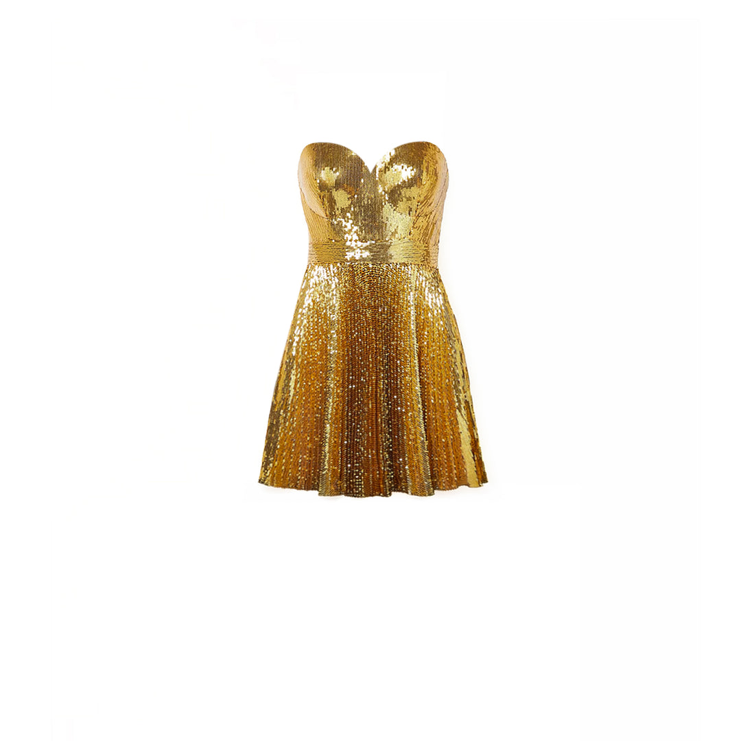 Gold Sequin Bustier Mini Dress, US 4 Gold Sequin Bustier Mini Dress, US 4