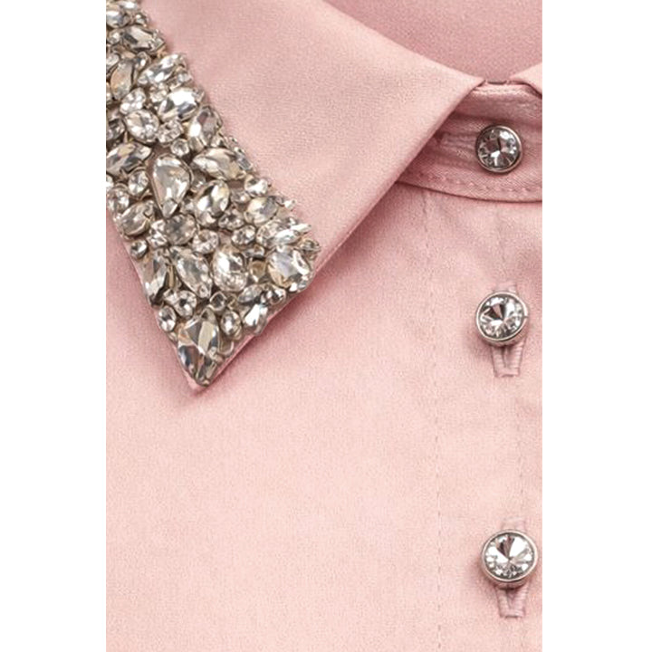 Kaftan Shirt Dress with Crystal Buttons - Misty Rose
