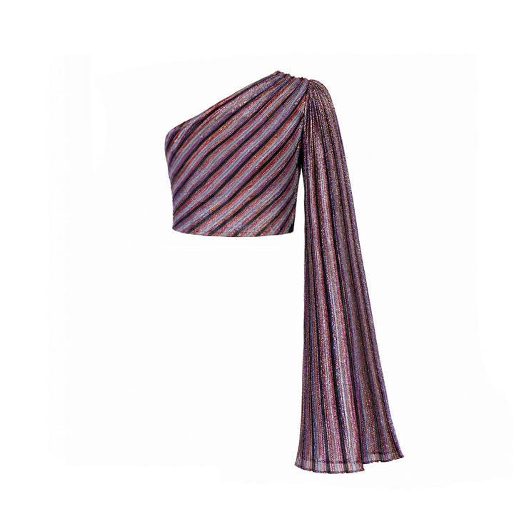 Pleated Metallic One Shoulder Top