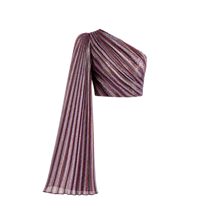 Pleated Metallic One Shoulder Top