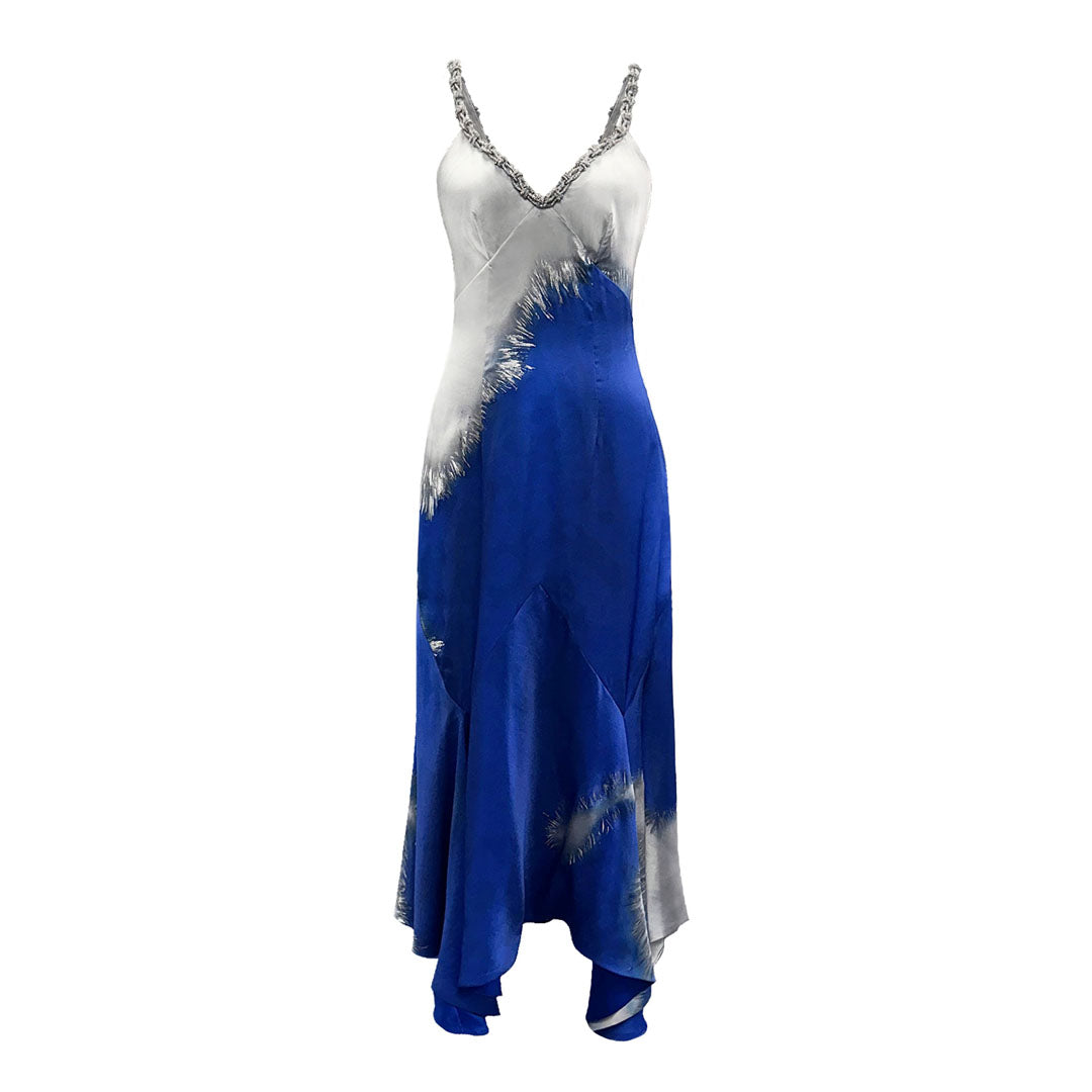 semsem Printed Silk Slip Dress with Crystal Macramé Detail