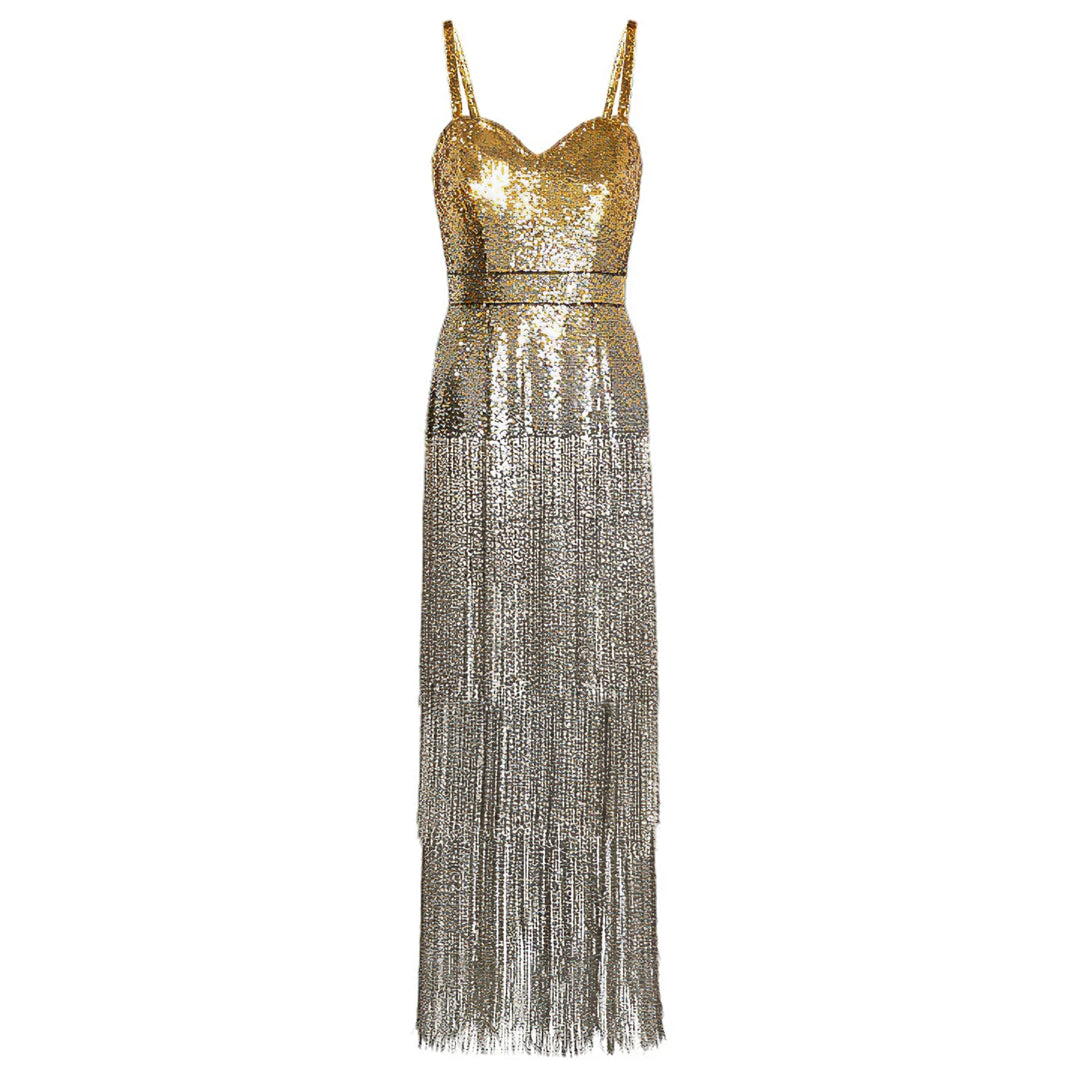 Ombr Sequin Bustier Dress with Beaded Fringe, US 12 Ombr Sequin Bustier Dress with Beaded Fringe, US 12
