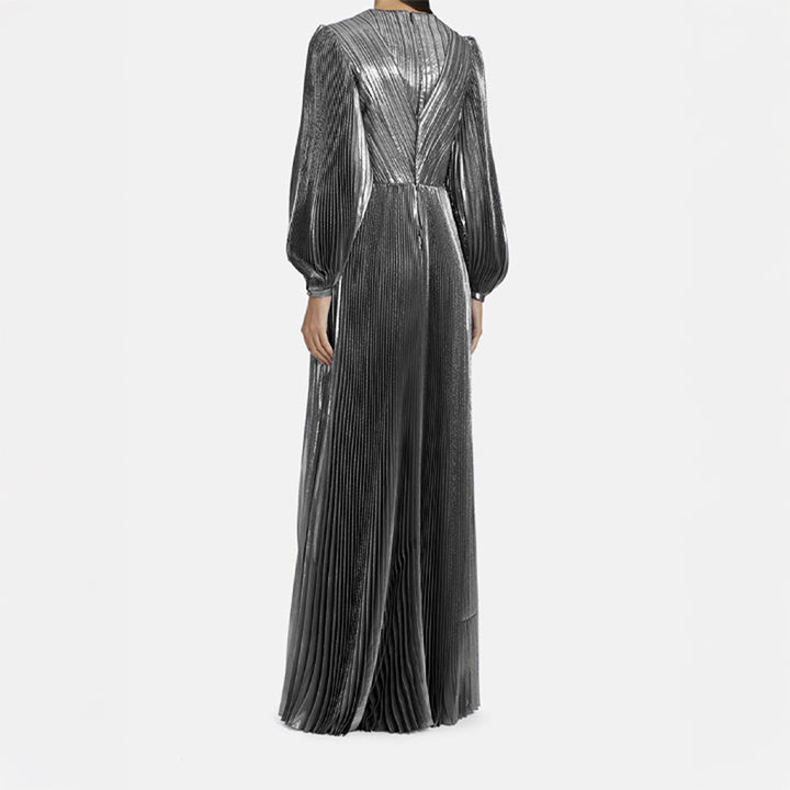 Pleated Metallic Maxi Dress