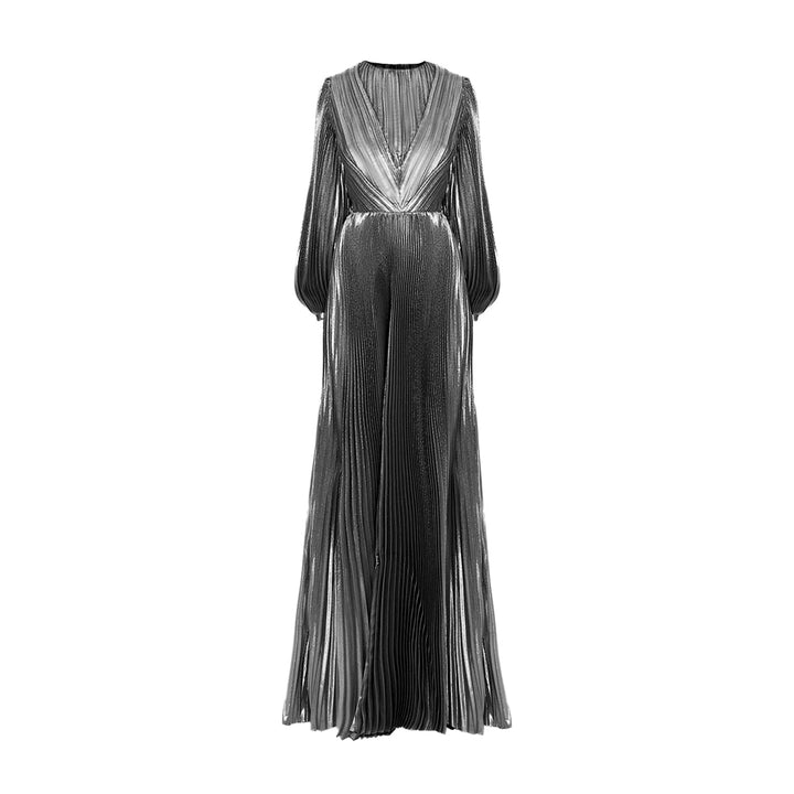 Pleated Metallic Maxi Dress