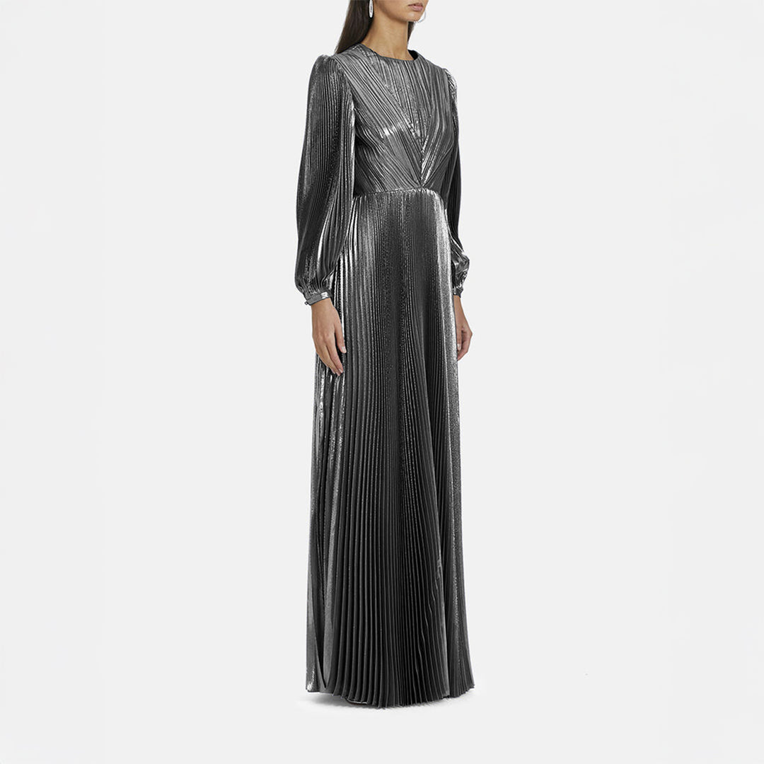 Pleated Metallic Maxi Dress