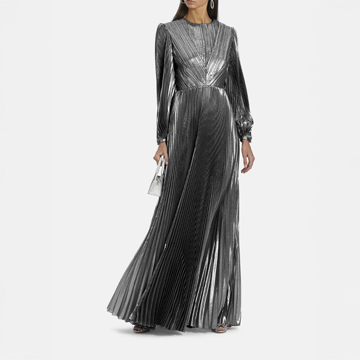 Pleated Metallic Maxi Dress