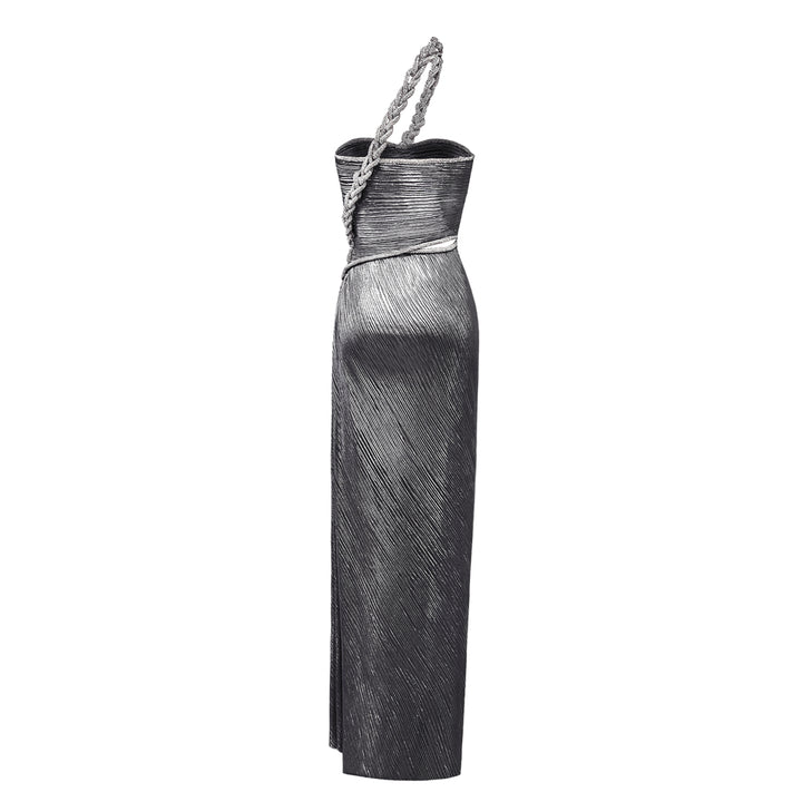 SemSem Silver Plissé Dress with Crystal Rope.