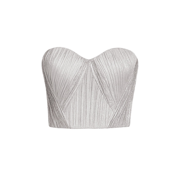 Metallic Pleated Strapless Bustier Top