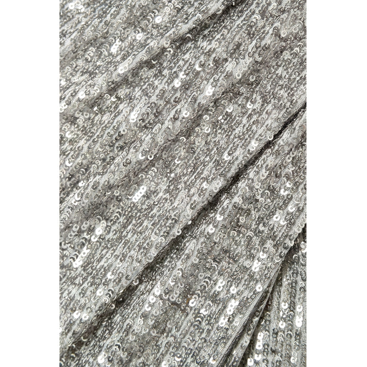 Silver Gathered Sequin Stretch-Tulle Gown