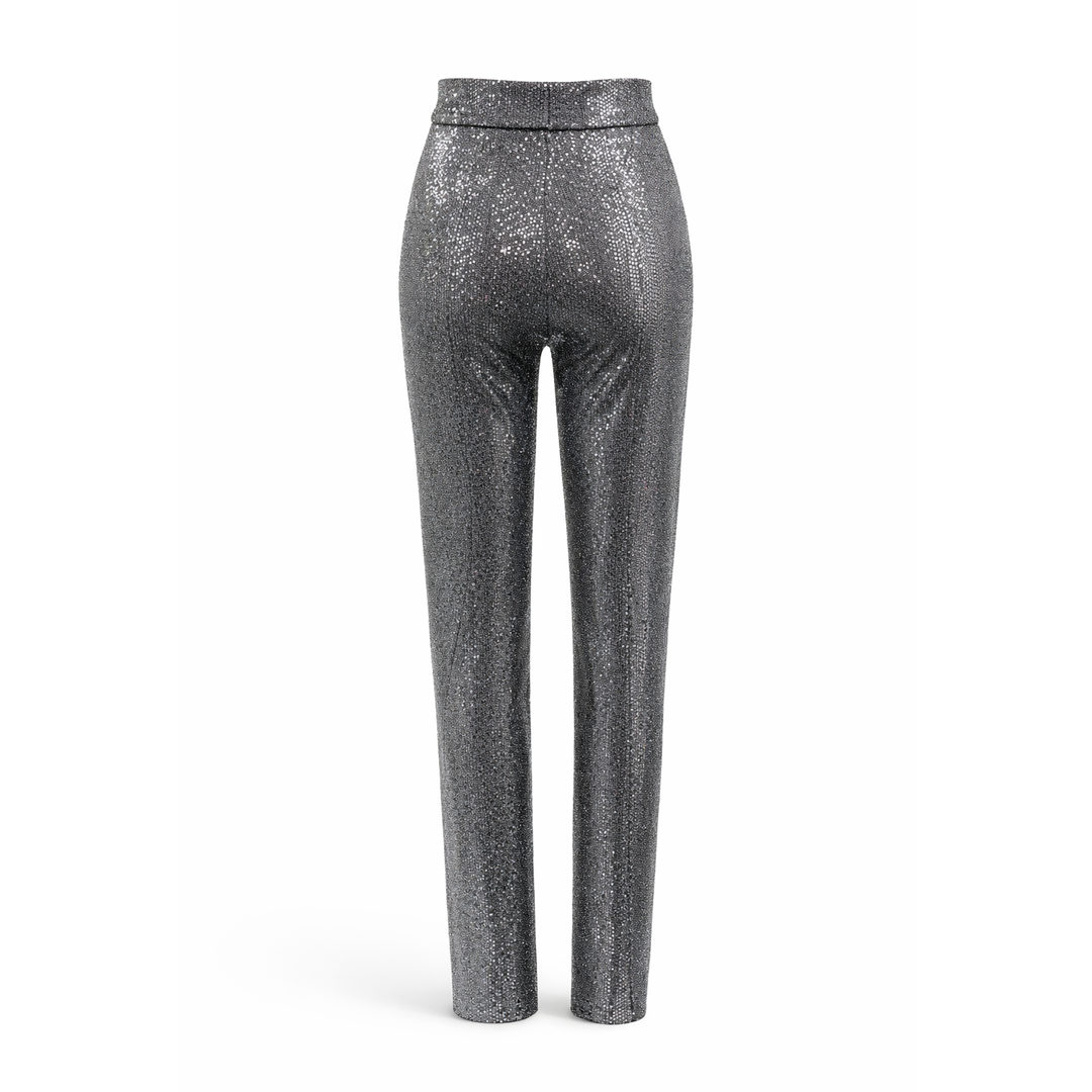 Silver Stretch Sequin High Waisted Pant