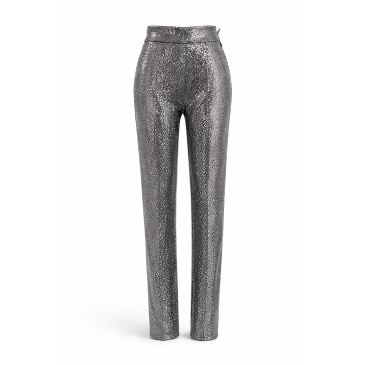 Silver Stretch Sequin High Waisted Pant