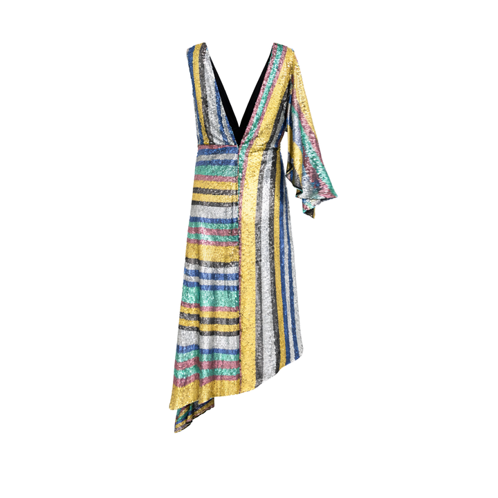 Draped Striped Sequin Dress