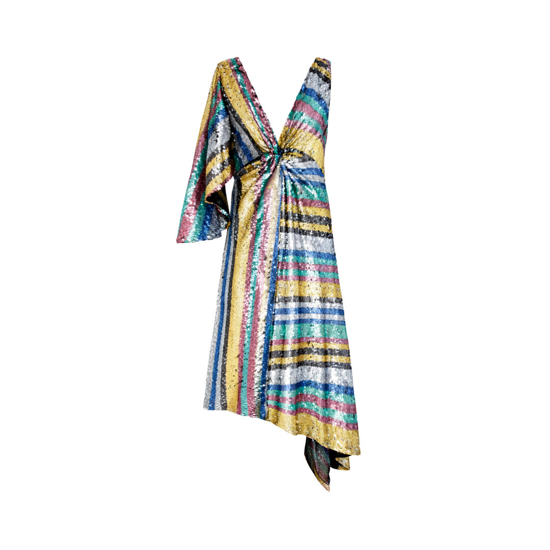 striped sequin dress By Together Multi Stripe Short Sleeve Sequin Dress S