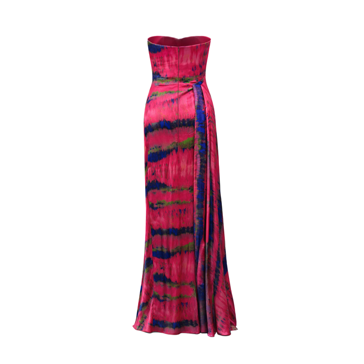 Tie Dye Printed Silk Bustier Dress