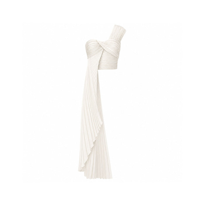 White Pleated Satin Bustier Top