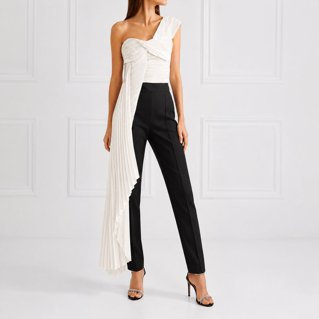 White Pleated Satin Bustier Top