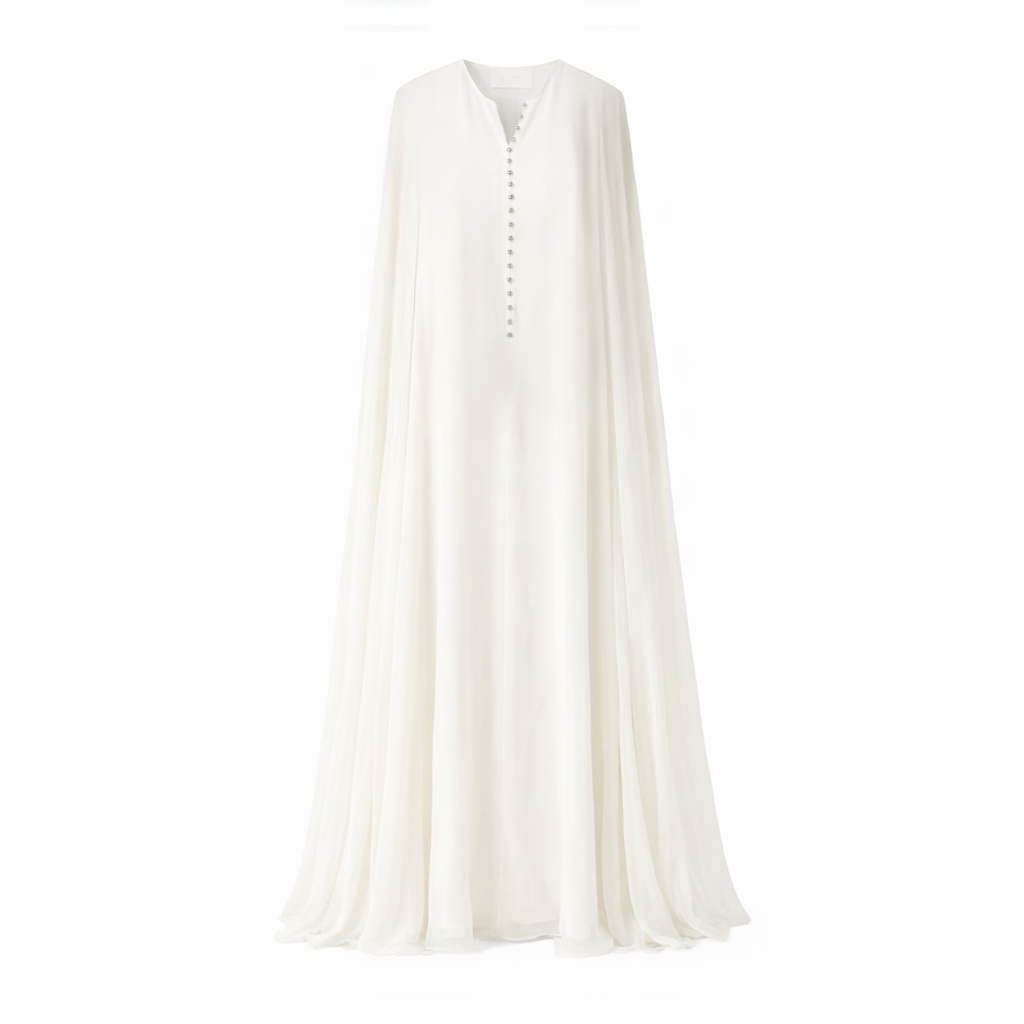 white caftan dress White Silk Chiffon Kaftan Dress, Small
