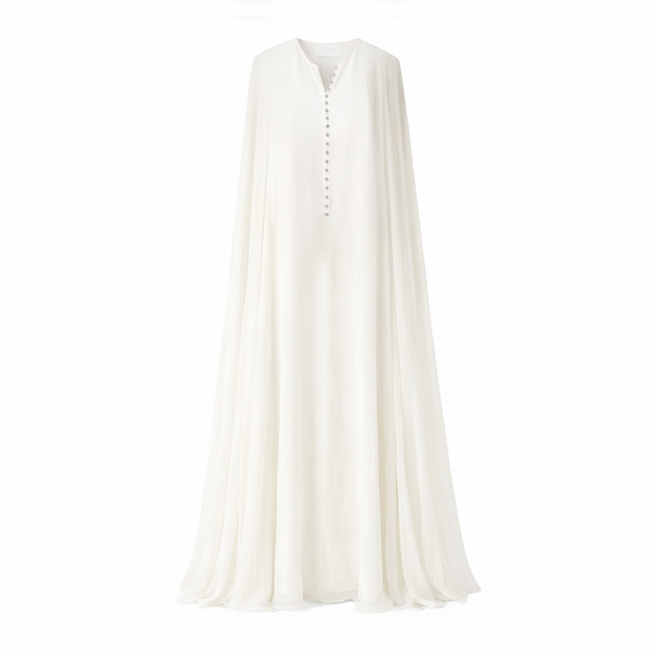 White Silk Chiffon Kaftan Dress