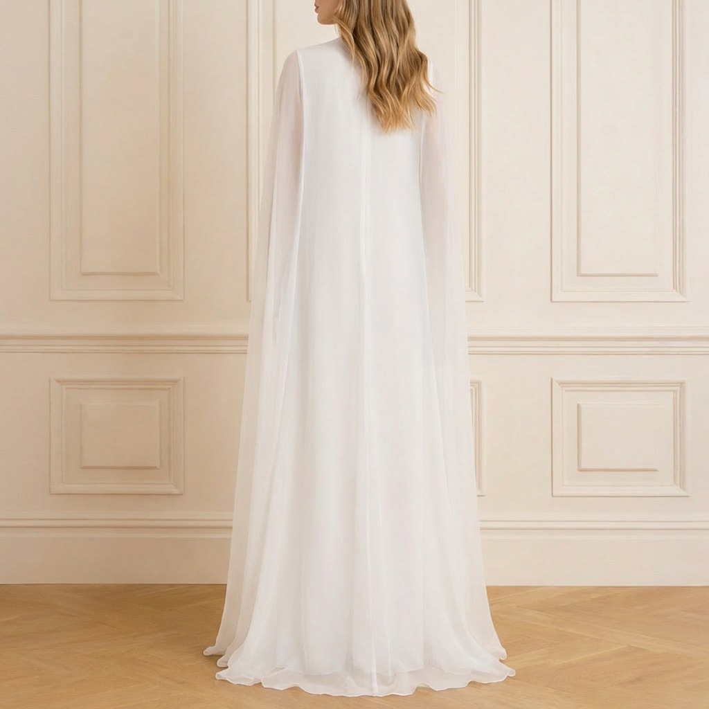 White Silk Chiffon Kaftan Dress