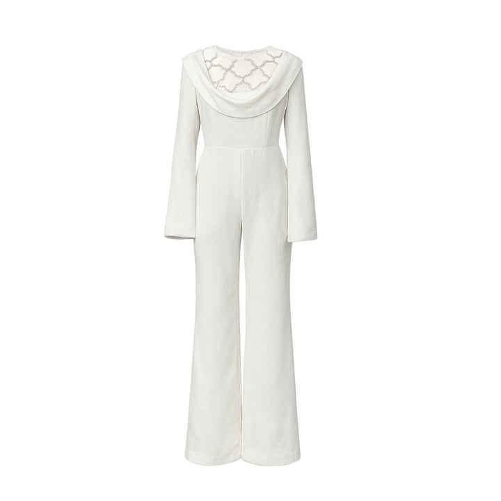 Cowl Neck Jumpsuit with Crystal Detail