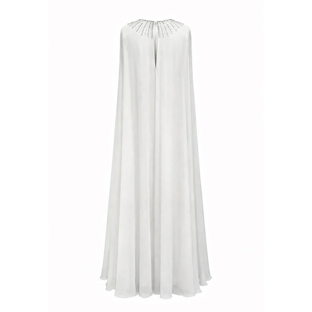 Silk Chiffon Kaftan Dress with Crystal Beading