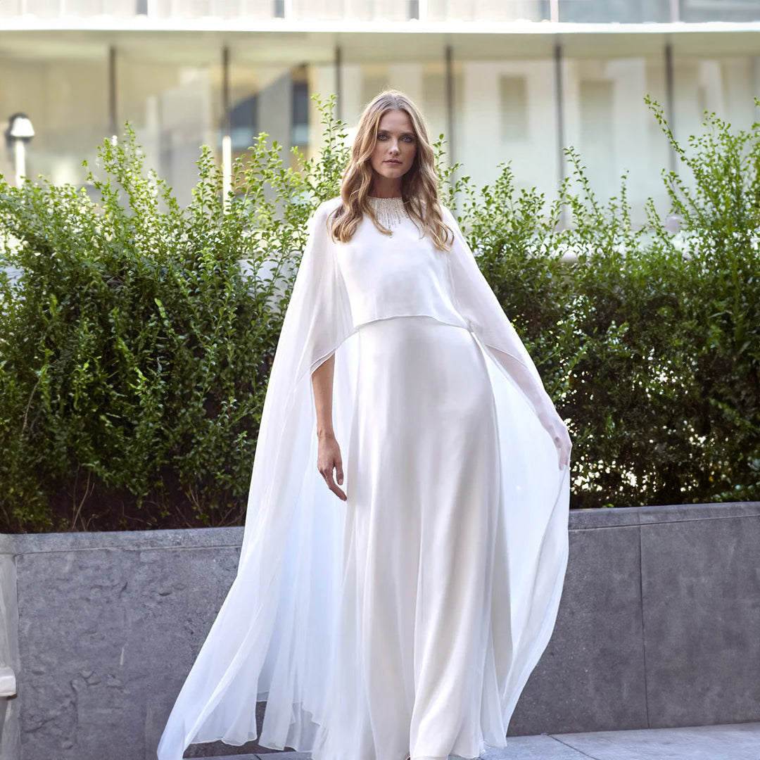 Silk Chiffon Kaftan Dress with Crystal Beading