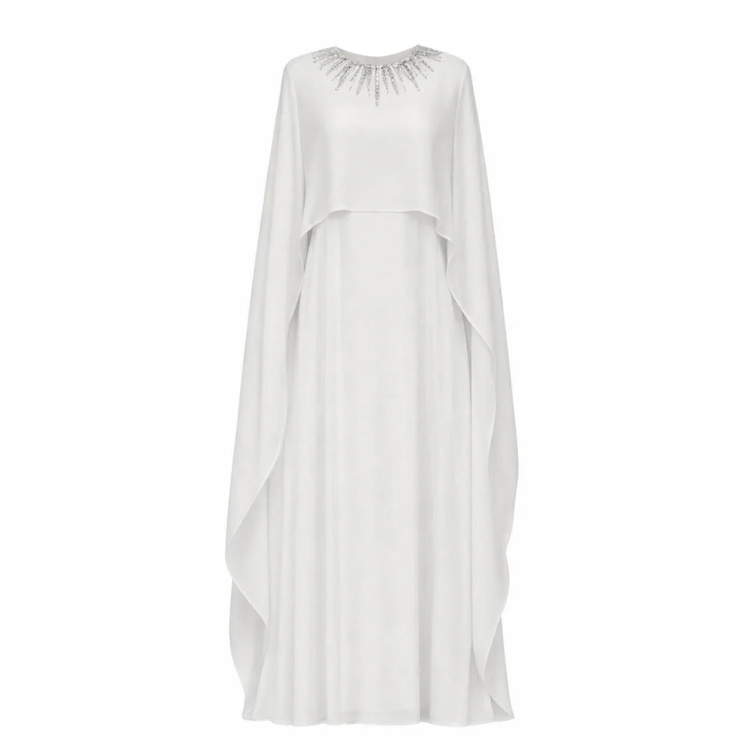 Silk Chiffon Kaftan Dress with Crystal Beading