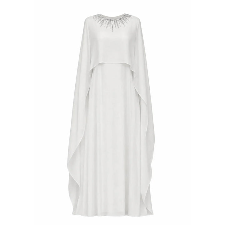 Silk Chiffon Kaftan Dress with Crystal Beading