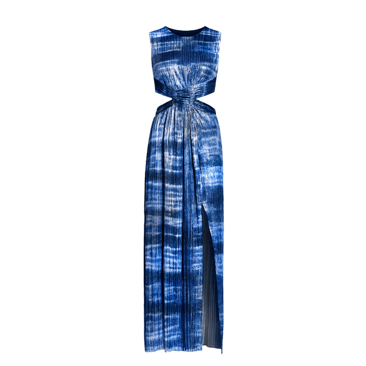 Printed Metallic Lamé Plissé Dress