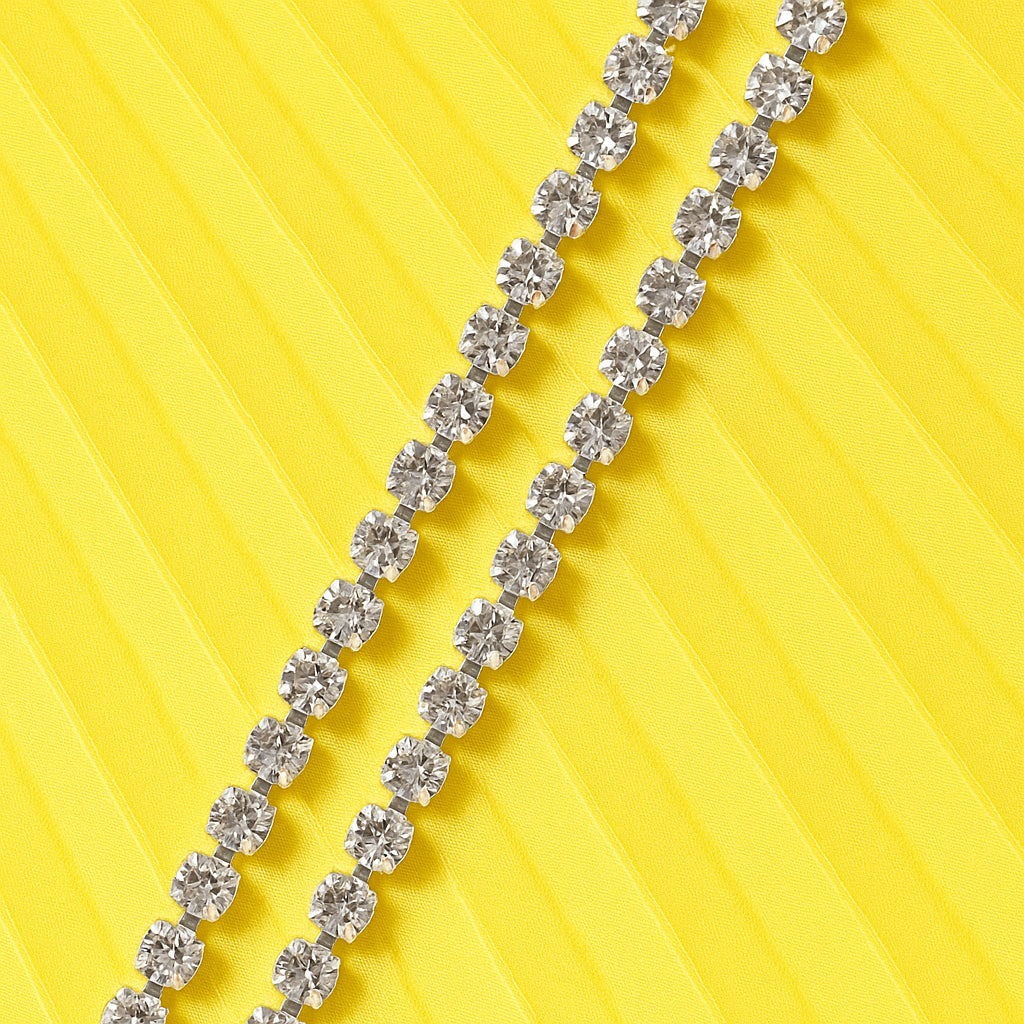 Crystal Embellished Yellow Plissé Gown