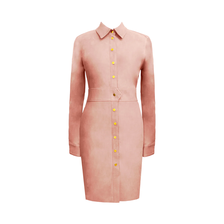 Hanna Suede Shirt Dress - Pale Blush